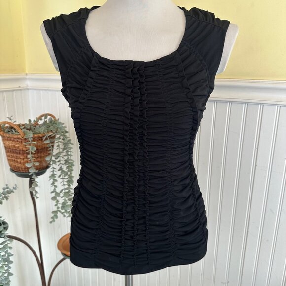 White House Black Market Basic Solid black Sleeveless Top scrunched S - Picture 8 of 9